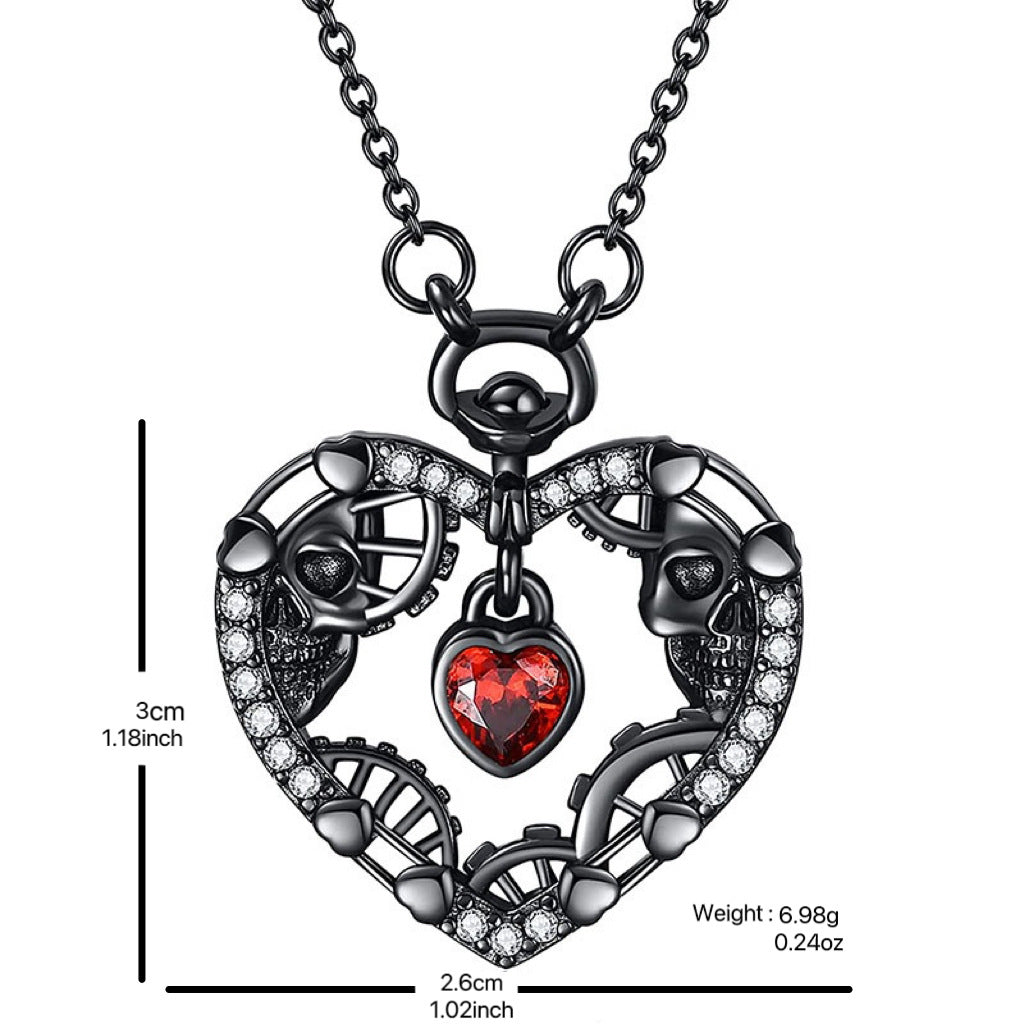 Wholesale Heart Skeleton Red Crystal Heart Shaped Hollow Necklace